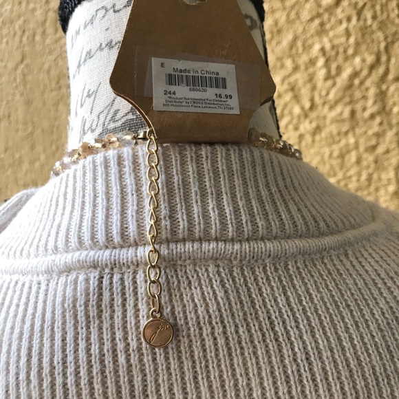 GAP Black & Cream Striped Long Sleeve Sweater Top & New Necklace, M - Picture 9 of 12